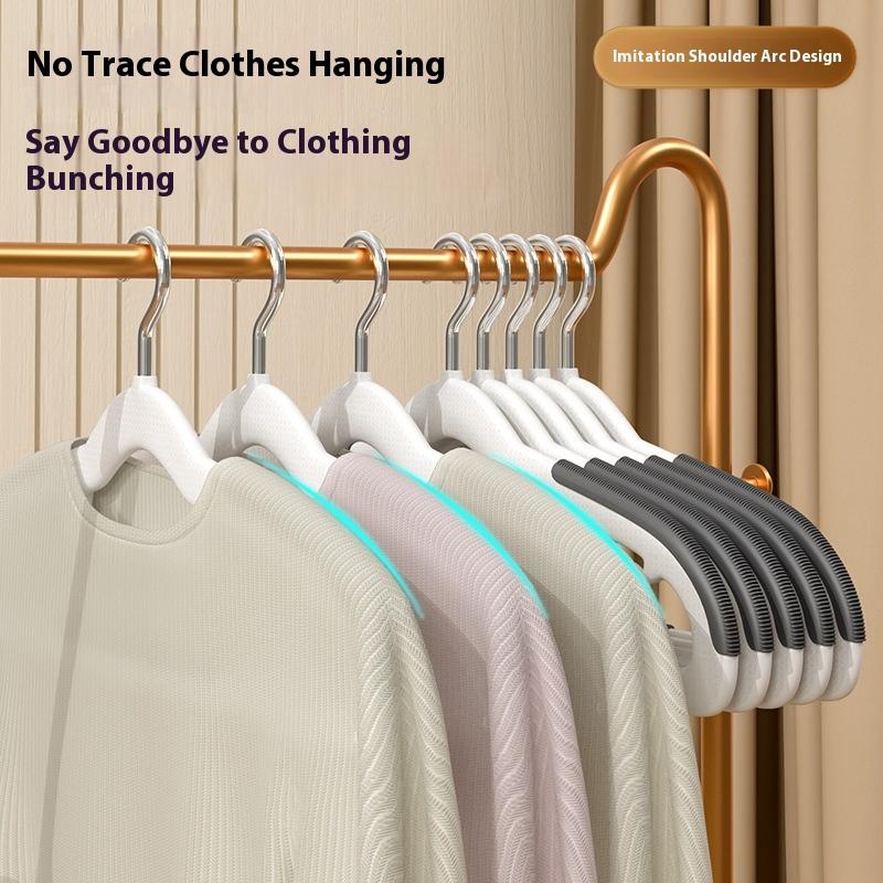 Non-Slip Clothes Hangers - 10 Pack Plastic Velvet Hangers with Groove Design, Space Saving Slim Fit for Closet