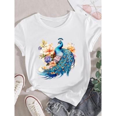 (European Size)  Lovely Women Short Sleeve Fashion Tee Trend Watercolor Style Top Clothing Print Lady Casual T-shirt Female Graphic T-shirts
