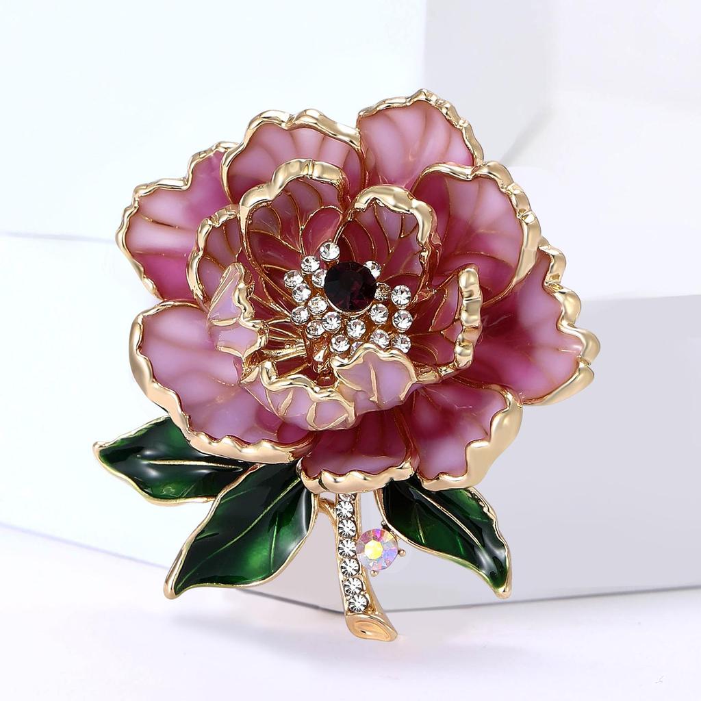 European & American Rhinestone Peony Flower Brooch - Fashionable Women's Corsage Pin Accessory