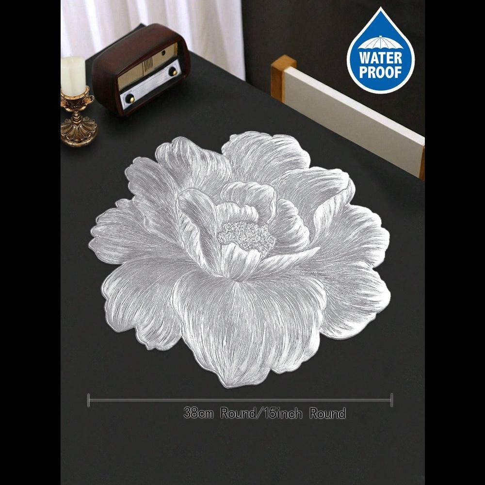 1 ks Zlatá Růže Květina Kulaté Prostírání, Vodotěsné, Omyvatelné, Snadno se Čistí, Otírá, Protiskluzové, Žáruvzdorné, Vhodné pro Domácí Dekoraci