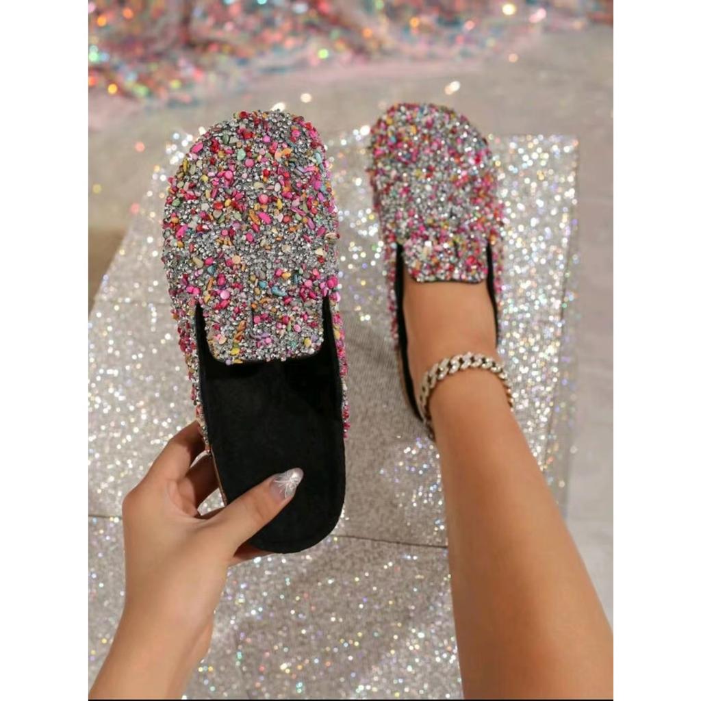Baotou Brick Slippers, Women's Shoes, Sequins, Semi Slippers, Soft Soled Shoes, Casual Shoes, Non Slip Shoes, Sandals