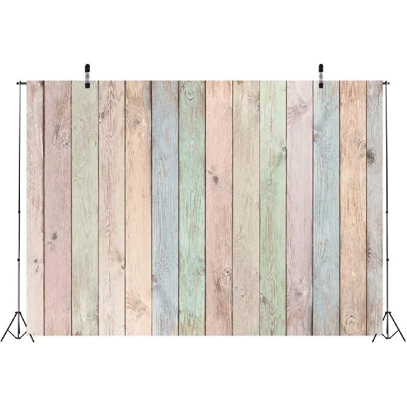 BELECO 7x5ft Fabric Colorful Wood Backdrop Easter Pastel Colored Wood Planks Photography Backdrop Easter Decor Birthday Party Baby Shower Boy Girl