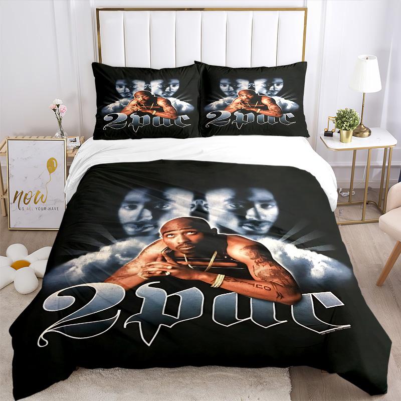 Retro Tupac HipHop Legende Druck 3-teiliges Bettwäsche-Set Bettbezug mit 2 Kissenbezügen Heim-Geburtstagsgeschenk