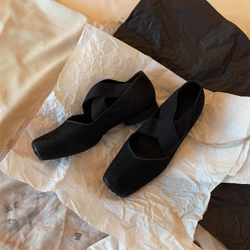

! Shoes, square head polished retro cross strap flat heel thick heel, ballet shoes single shoes 34