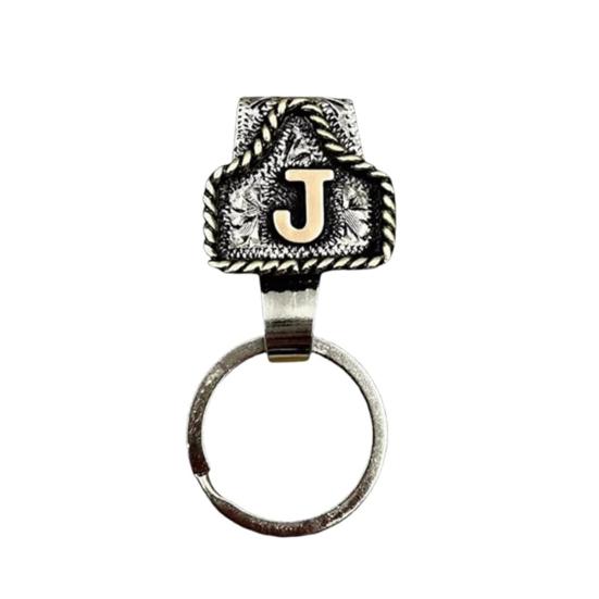 Western Cowboy Letter Keychain Vintage Initial A-Z Key Clip Metal Key Chain Belt Keyring Denim Style Accessory