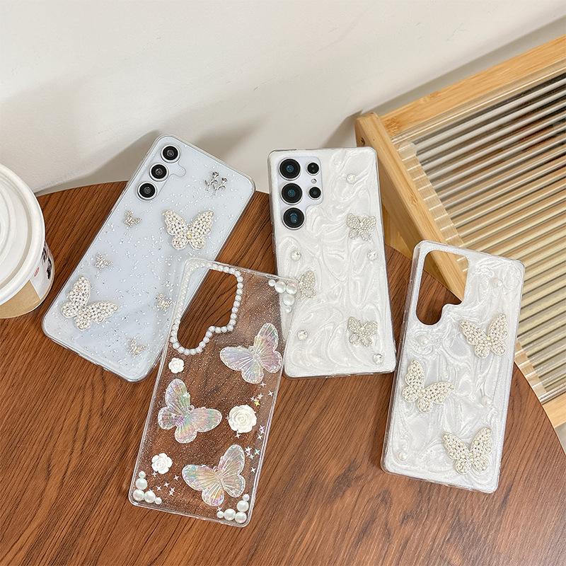 Japanese Fresh Ins Style Mobile Phone Case for Samsung S25ultra Flower Pearl S24plus Glitter Powder S23