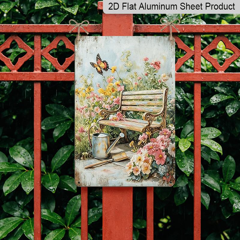 2D Flat, Aluminum Sign for Butterfly Garden Bench, 7.87*11.8 Inch Wall Decoration, Creates a Peaceful Floral Environment, Ideal for Cottage Gardens