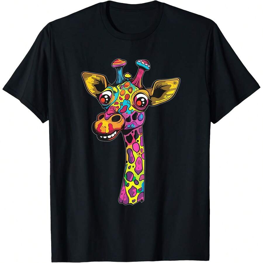 

Happy Giraffe EDM Festival T-Shirt All Seasons,220g Pure Cotton Single-Sided Printed Crew Neck Short S разноцветный