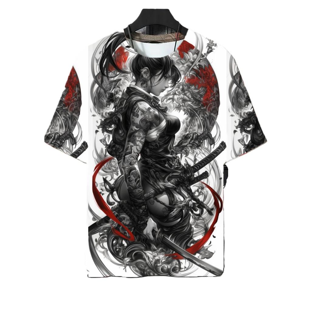 Japanese Style Samurai Katana Girl Tattoo T-shirts 3D Printed Fashion Men Women Harajuku Short Sleeve Tee Top Oversized Clothing