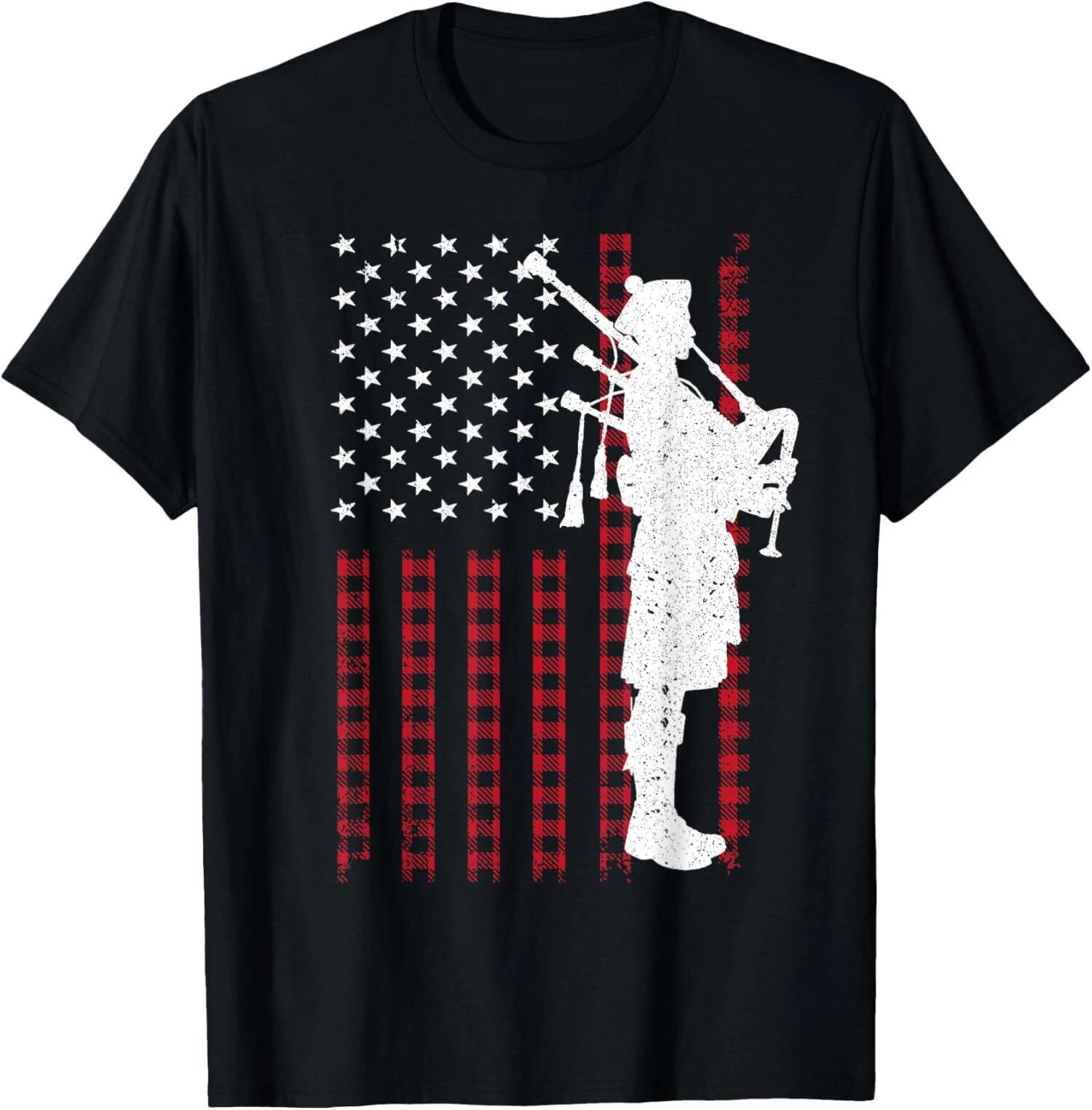 Cool US Flag Bagpiper Design For Men Women Bagpipe Players T-Shirt L