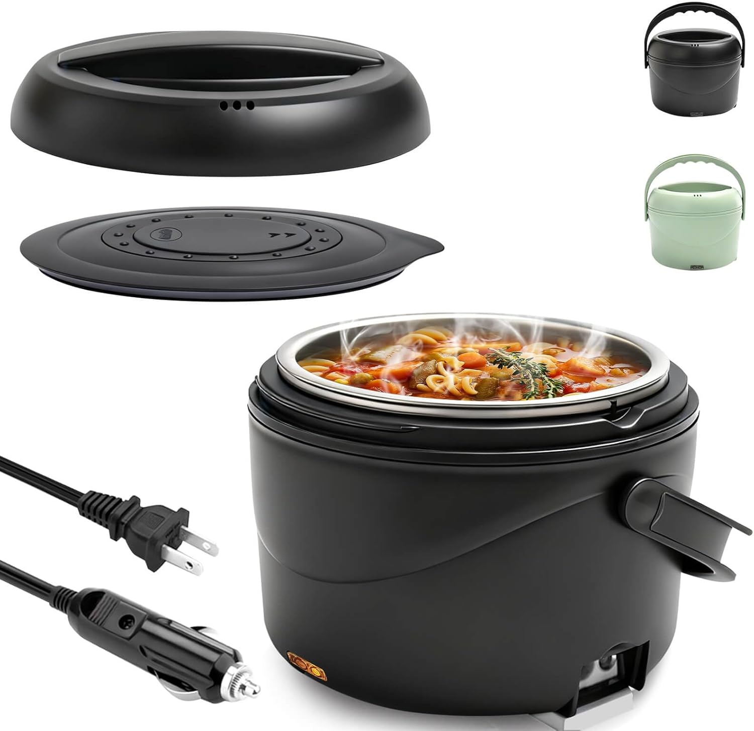 

Electric Lunch Box 40oz Portable Food Warmer 12V/24V/110V 3-in-1 Black чёрный