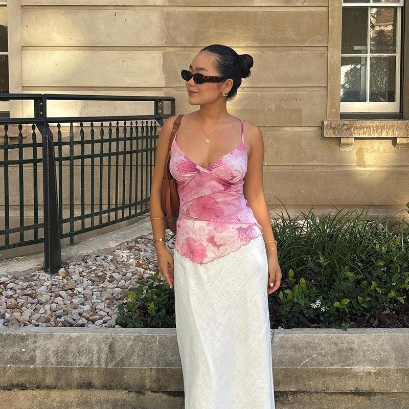 Damen Neues bedrucktes Camisole Spitzen Taillenformendes Tanktop