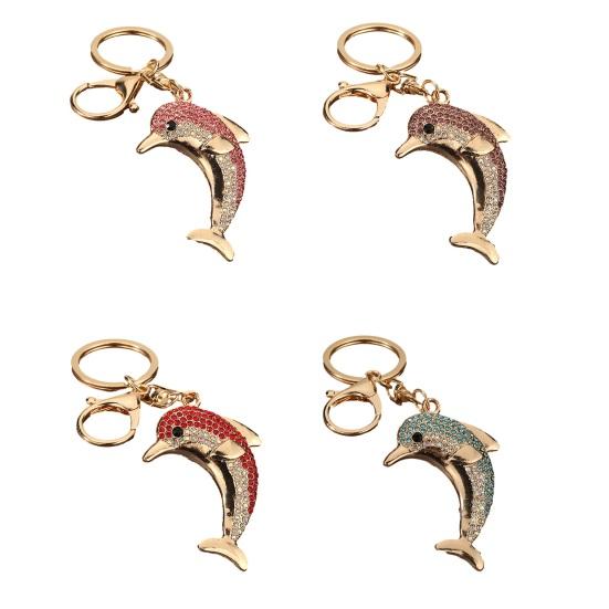 Keychain Pendant, Sparkling Rhinestones Dolphin Shape Keychain, Electroplated Surface Key Holder with Key Ring And Lobster Clasp