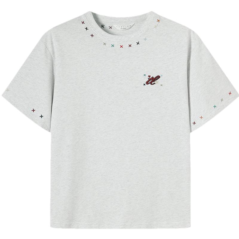 TonLion Women s Letter Print Short Sleeve T-Shirt L светло-бежево-серый