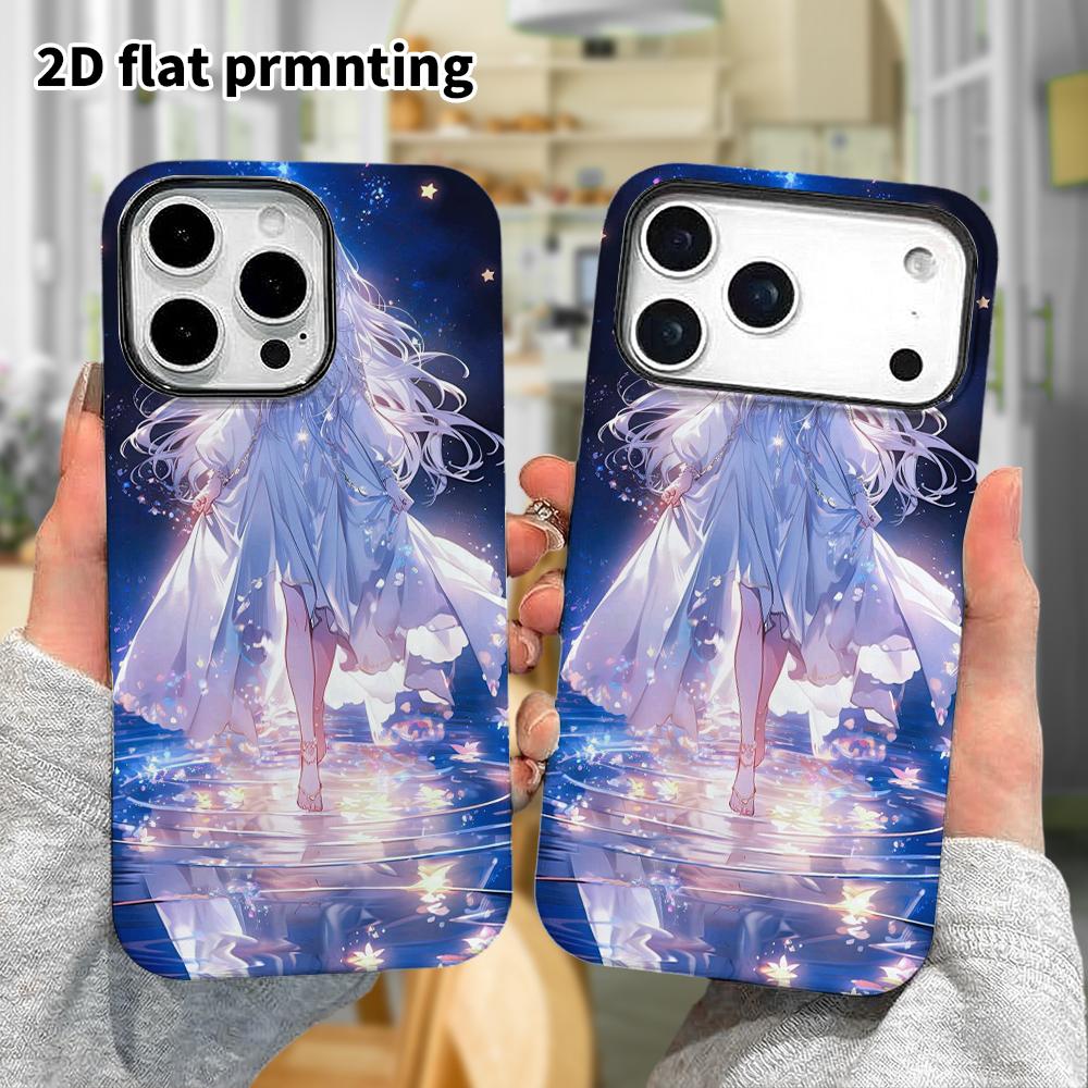 Phone Case: 2D Flat Design Suitable for iPhone 18, 17, 16, 15, 14, 13 Pro Film Protective Case, Couple Style, White-Haired Goddess, Christmas and Hall