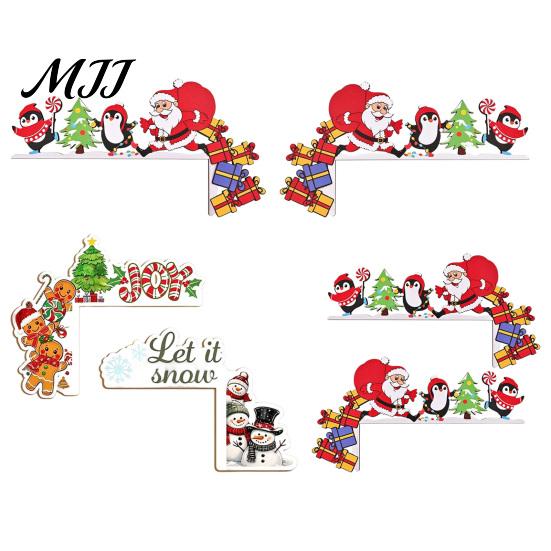 Christmas Home Interior Decor Door Corner Topper, Wooden Sign with Santa Claus Snowman And Gingerbread Decorative Plaque Man Prints, Easy Installation