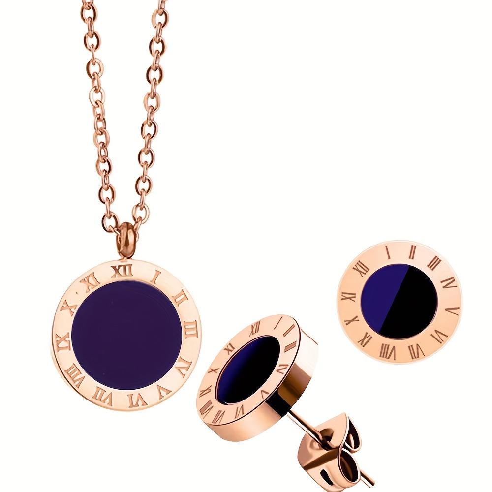 3 ks/Sada 316L Nerezová ocel Černý smalt Římská číslice Přívěsek Náušnice Náhrdelník Sada, Dárky k narozeninám. Dárky na párty