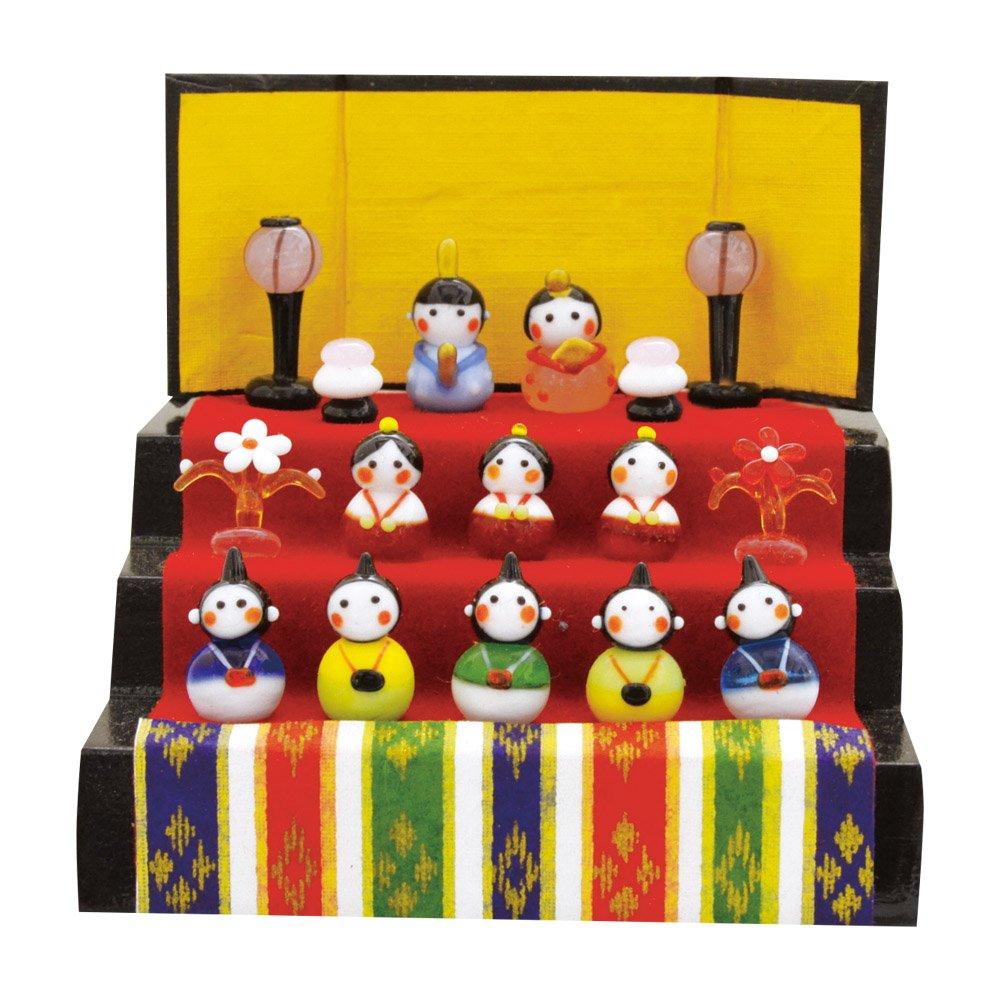 Four Cart Cute Handmade Glass Hina Dolls, Spring Mame Hina Dolls, Three-Tiered Display