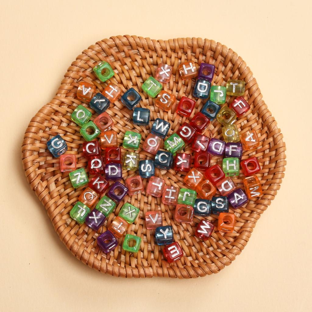 80pcs 6mm Square Acrylic Cube Letter Loose Bead for Jewelry Making DIY Bracelet Handmade Materials Charms Accessories