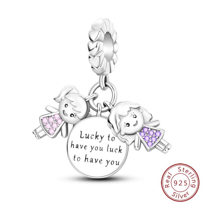 100% Copper Sisters Best Friends Series Charms Pink Heart Rose Beads Fit Qikaola Bracelet Diy Birthday Jewelry Gift