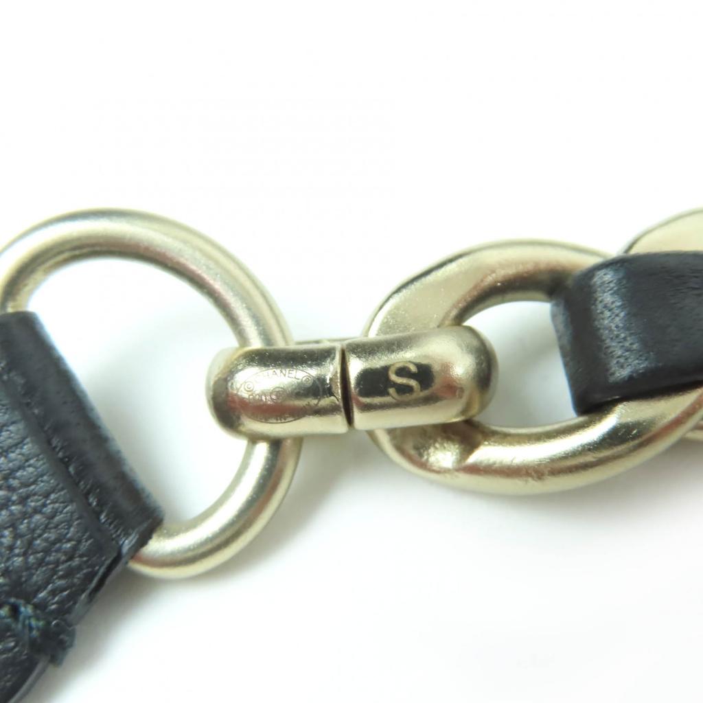 Great CHANEL Belt COCO Mark Leather Chain Ribbon Black Leather Women S B20C Used