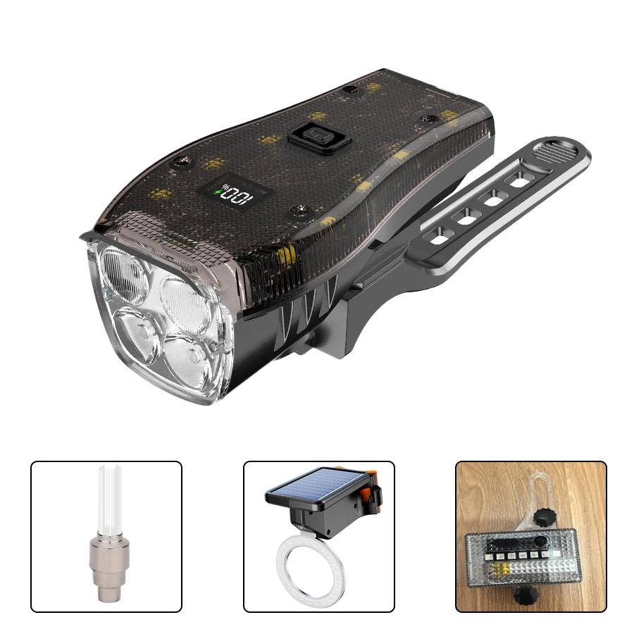 KDULIT Multifunctional Flashlight USB Rechargeable Bicycle Lights with Battery Display Waterproof Bicycle Lights with 6 Modes