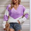Women's Casual Fashion 2022 Long Sleeved Knitting Contrast Color Sweater Top