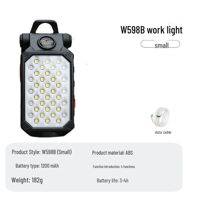 COB LED Handheld Work Light with USB Charging, Magnet Hook, and Emergency Flashlight for Outdoor and Auto Repair.