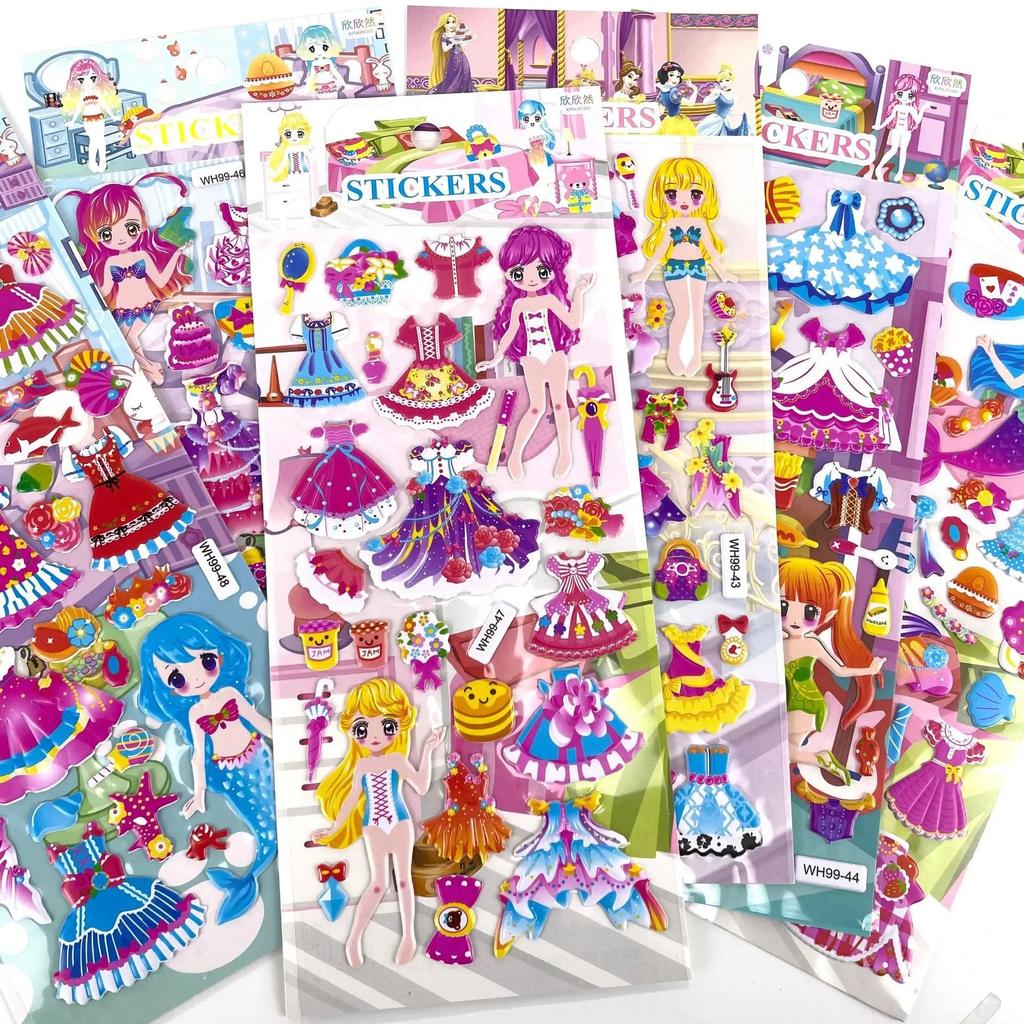 Car Cartoon Kids Childrens Toys 6 Sheets 3D Bubble Sticker Truck Plane Traffic Waterproof Anime Stickers For Girl Boy Funny Learning Educational