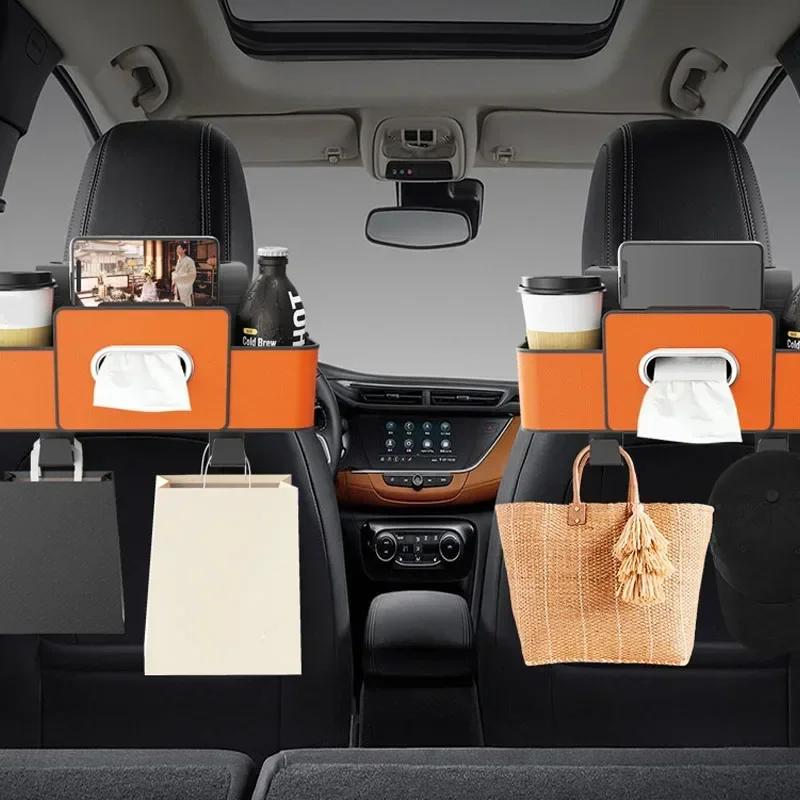 Car Backseat Organizer Multifunction Leather Interior Storage Bag Hanging Seat Back Tissue Water Cup Holder Auto Accessories
