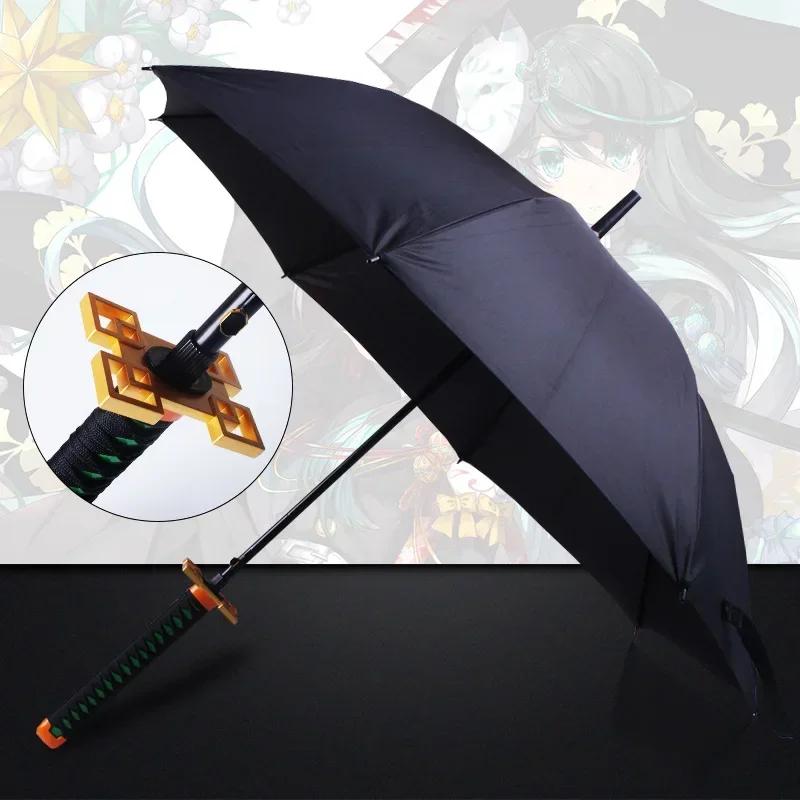 8 Bones Anime Umbrella with Long Handle Windproof Samurai Sword Japanese Ninja-like Sun Rain Straight Beach Umbrella for Gifts