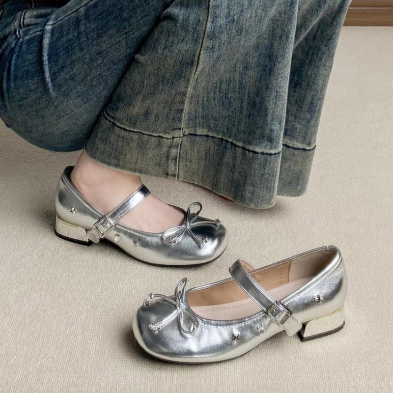 Fashion 2025 New Autumn Women Shoes Fashion Butterfly-knot Dress Shoes Ladies Concise Outdoor Thick Heel Leather Shoes