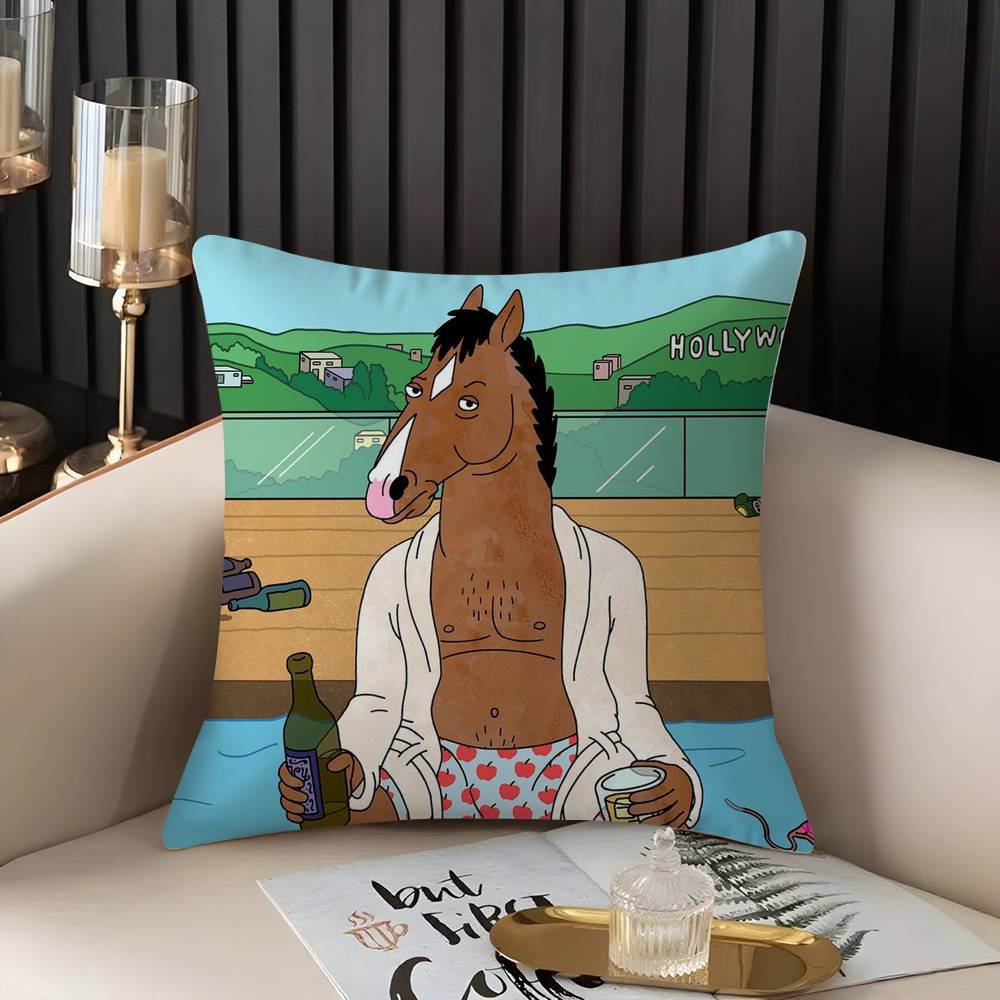 B-Bojack Horseman Pillow Case Home Dorm Chair Back Short Plush Double-Sided Printing Office Nap Time Cushion Cover