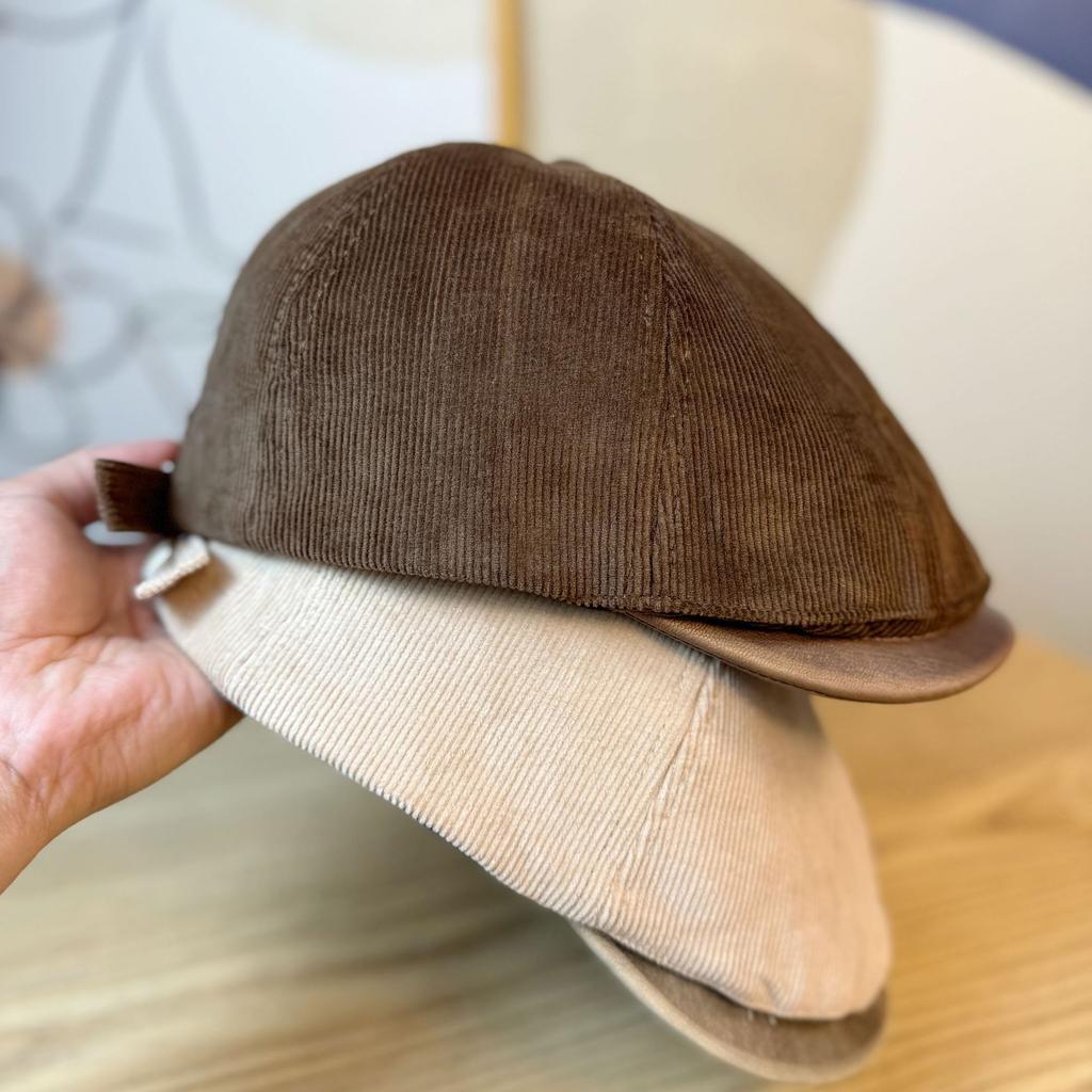 New Hat Women's Autumn and Winter Retro Corduroy Washed Leather Brim Forward Hat Newsboy Hat Fashionable Men's and Women's Duck Bill