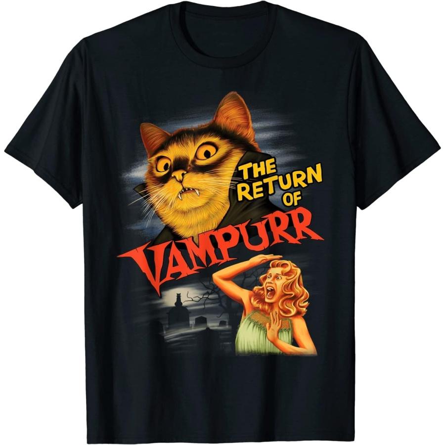 Aupuda The Return of Vampurr Halloween Vampire Horror Cat Meowcula T-Shirt (Black, L) S