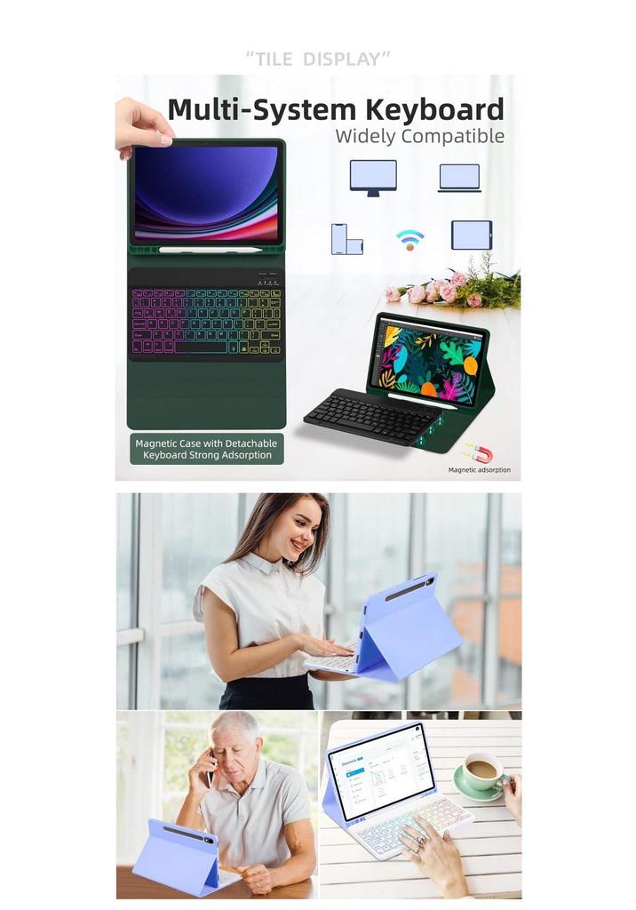 Samsung Galaxy Tab S9 FE 11" Bluetooth-Tastaturhülle mit 7-farbiger Hintergrundbeleuchtung