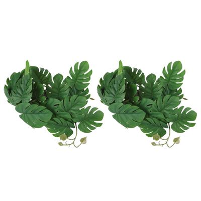 2PCS Artificial Water Plant Simulation Vine Lifelike Plastic Leaves Decoration with Suction Cup for Fish Tank