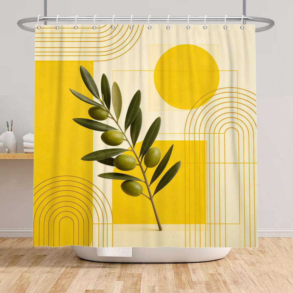 Nordic Style Tropical Leaves Shower Curtain Green Plant Art Waterproof Bath Curtains Polyester Fabric Decor Curtain with Hooks