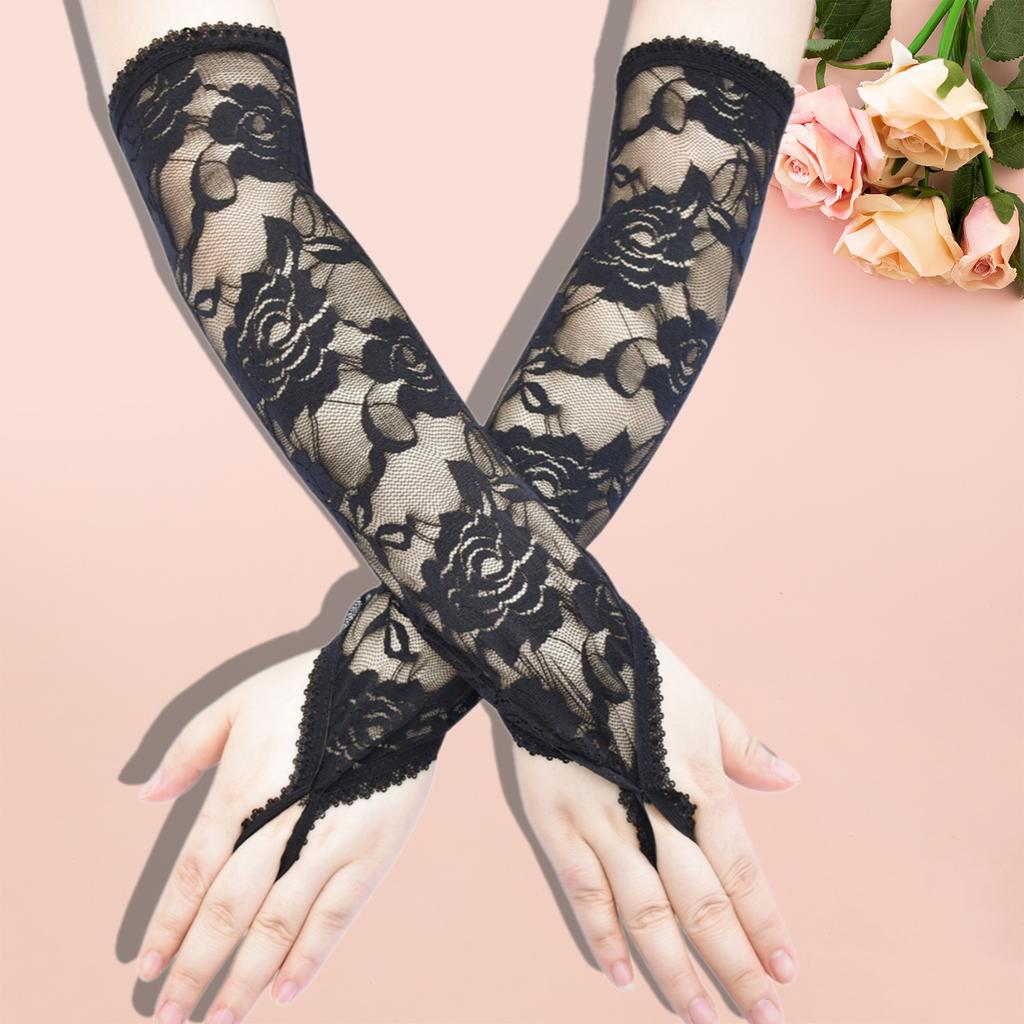 Vintage Lace Flower Fingerless Gloves for Ladies Fashion Roleplay Accessory Arm Sleeves for Weddings and Theme Parties