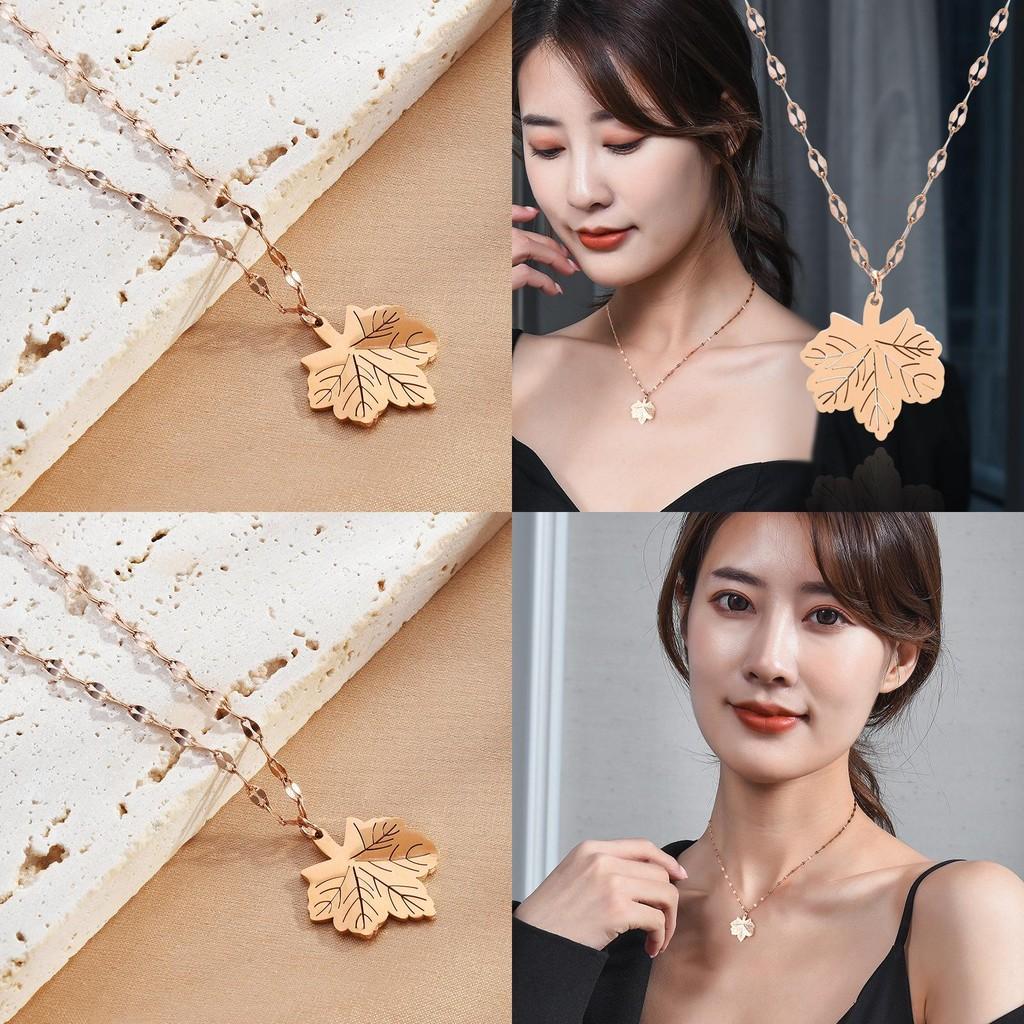 Unique Rose Gold Titanium Steel Leaf Pendant Necklace For Elegant Fashion Statement