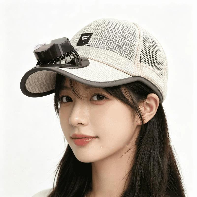 Lightweight Solar Powered Fan Baseball Cap 3 Adjustable Speeds Dual Power Supply For Outdoor Summer Hiking Camping