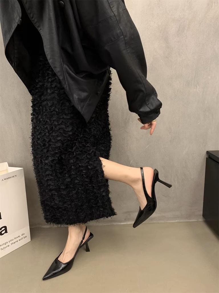 Fashion New Brand Woman Slingback Shoes Fashion Ladies High Heels Pumps Elegant Med Heel Pointed Toe Slip on Sandal Mules