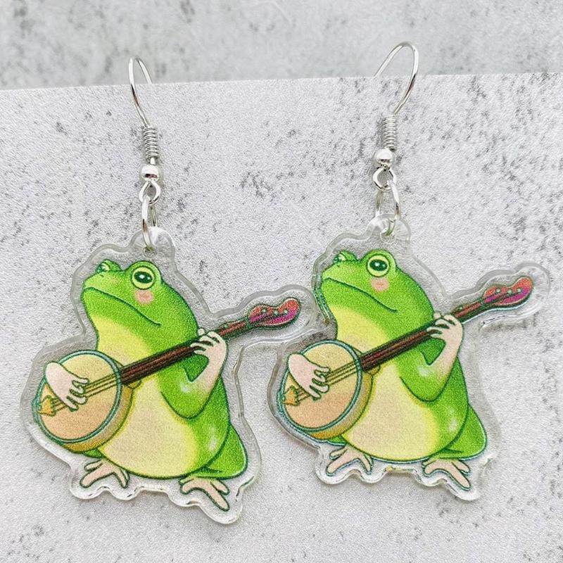 Cute Mushroom Frog Earrings Drop Earrings Acrylic Cartoon Balloon Print Dangle Earrings Ear Dangles Ear Pendant for Girl