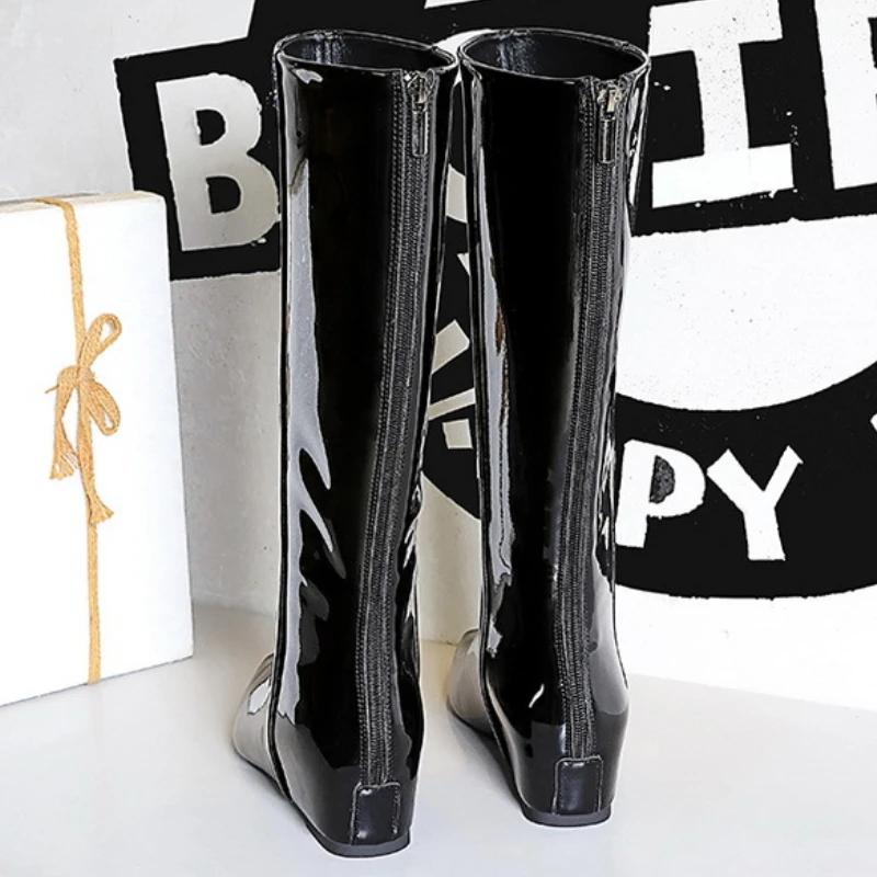 Bigtree New Black Wedge Heels Women Modern Boots Female Shoes  Fashion Luxury Pointed Toe Ladies Long Knee Western Boots