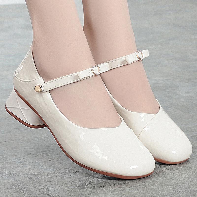 

3,5 см Дышащие Удобные С мелким вырезом Лакированные Мэри Джейн Тренд Весна 2025 Квадратные Каблуки Туфли для Офиса Мамы Работы 42