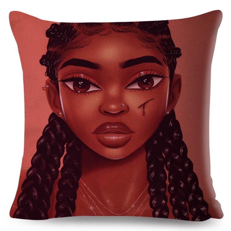 Beautiful Black Women Africa Girl Pillow Case Polyester Decor Colorful Cartoon Cushion Cover For Sofa Car Home Pillowcase 45X45