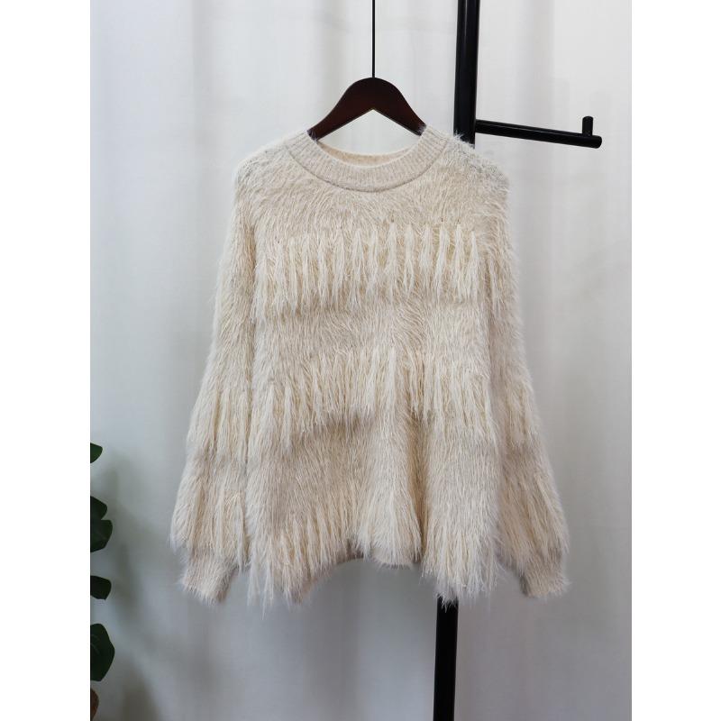 

М який восковий трикотажний светр з імітації норки, жіночий осінньо-зимовий, новий дизайн з китицями, вільний светр-пуловер one size fits all абрикосовий