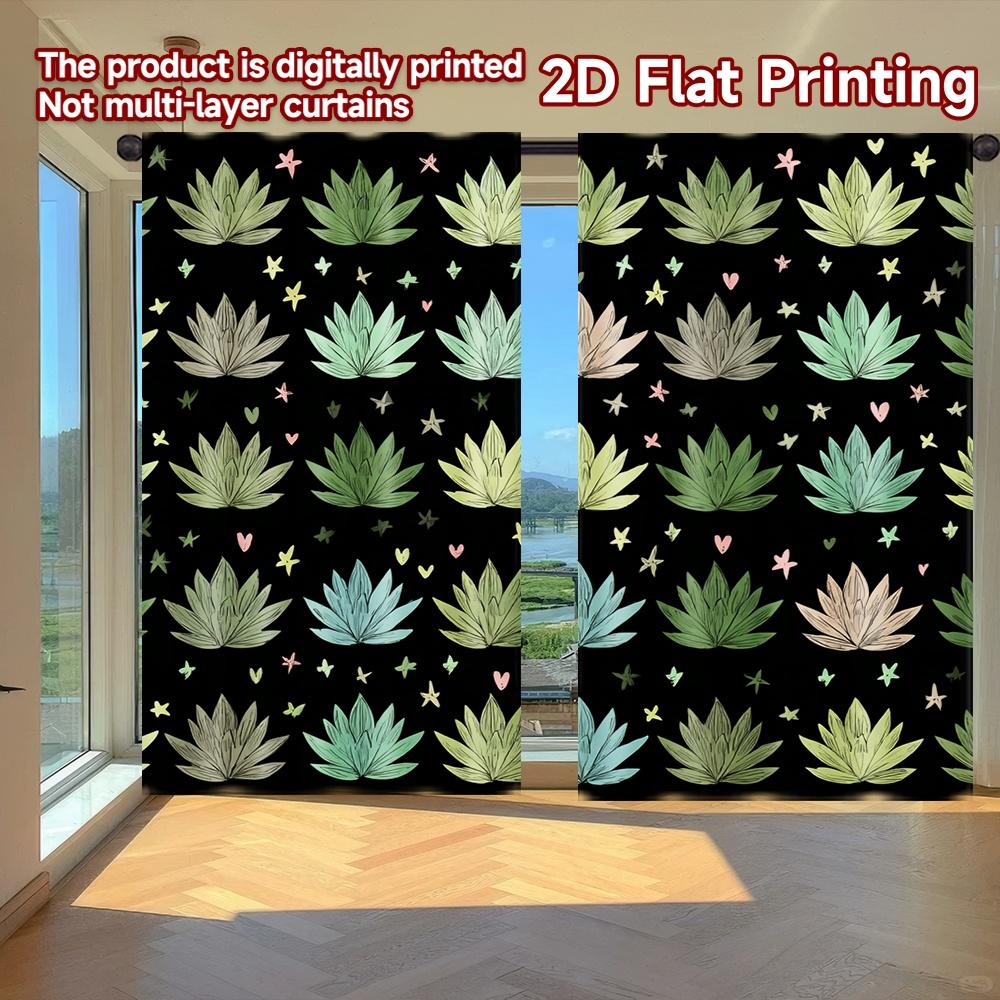 

2D FLAT PRINTING 2pcs Curtains (Without Rod) Green Plants and Stars Ramadan Festival Minimalist Curtains Versatile Durable 100*130 HOOK 1pcs