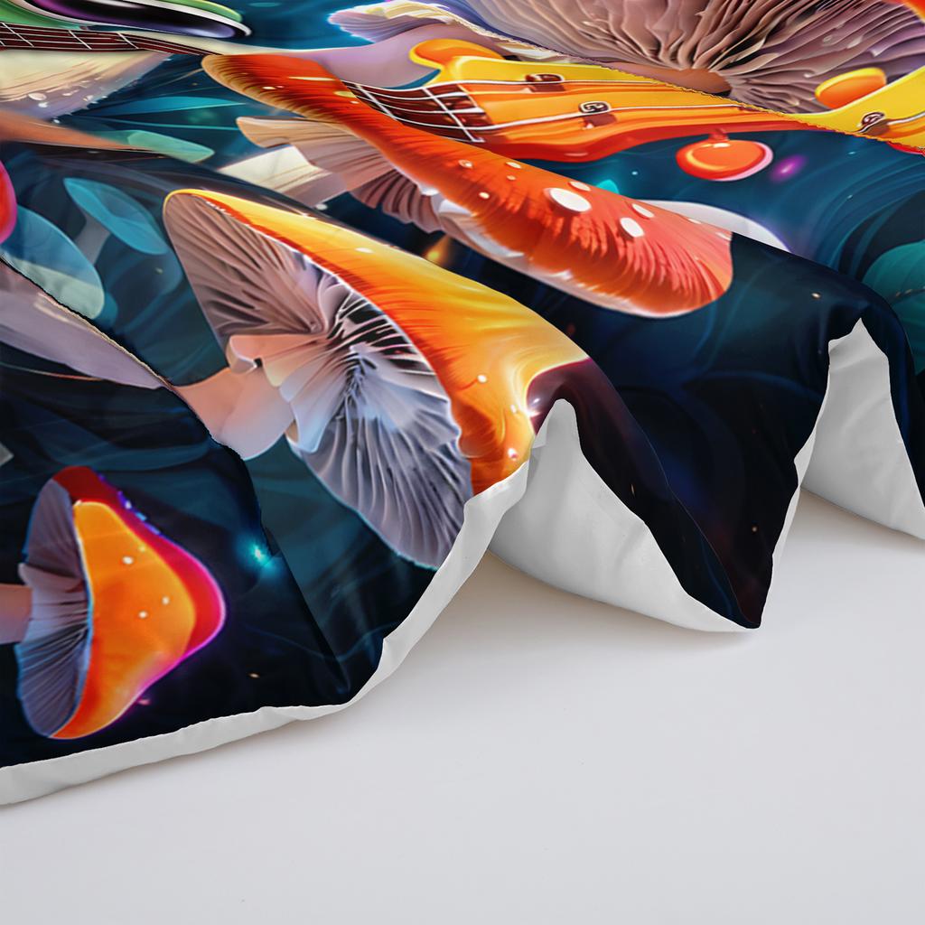 3PC Musical Frog Bedding Set Cute Cartoon Frog Duvet with 2 Pillowcases Mushroom Theme Comforter for Bedroom Or Guest Room