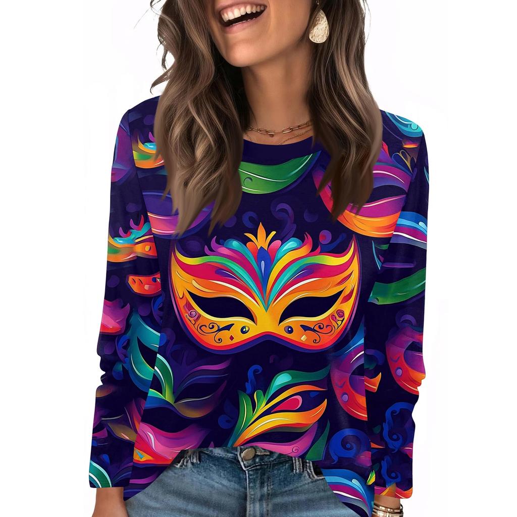 Langarmshirts für Damen, niedlicher Aufdruck, Grafik-T-Shirts, Blusen, lässig, Übergröße, Basic-Tops, Pullover